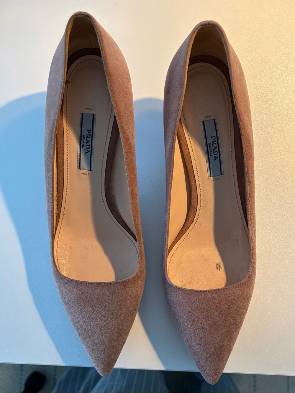 Prada Blush Suede Pointed-Toe Pumps